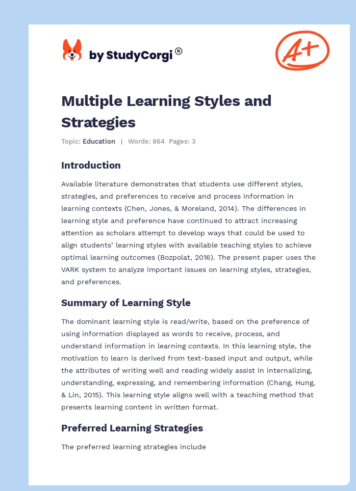 Multiple Learning Styles and Strategies. Page 1