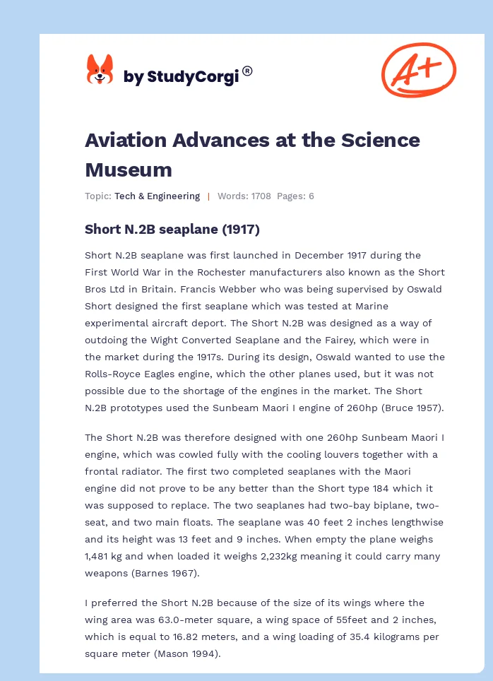 Aviation Advances at the Science Museum. Page 1