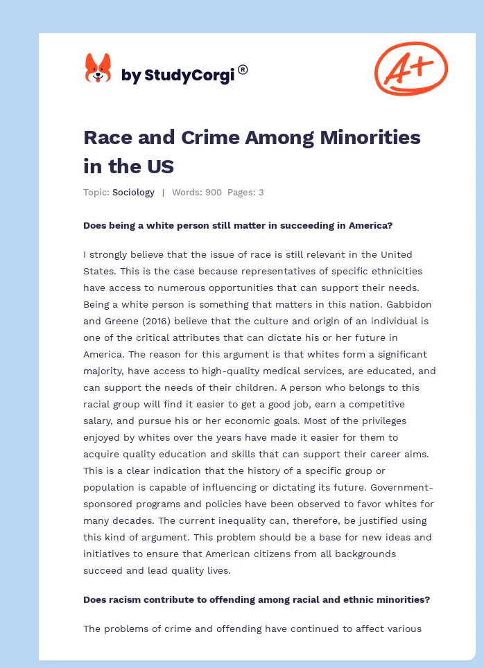 Race and Crime Among Minorities in the US. Page 1