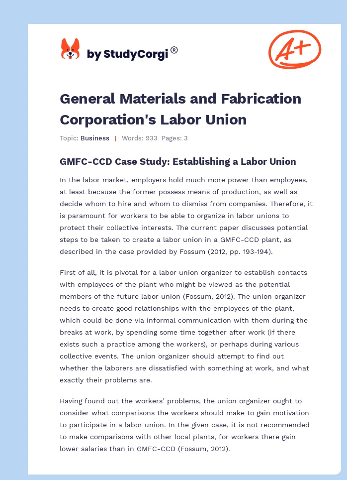 General Materials and Fabrication Corporation's Labor Union. Page 1