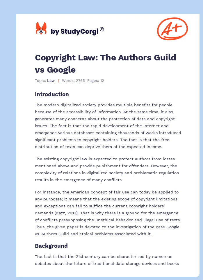 Copyright Law: The Authors Guild vs Google. Page 1