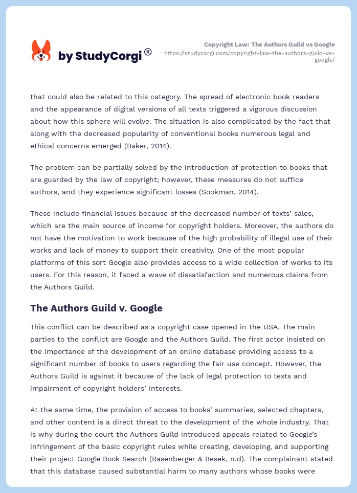 Copyright Law: The Authors Guild vs Google. Page 2