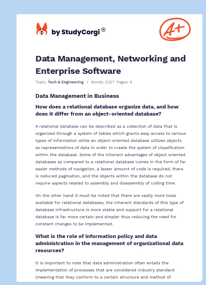 Data Management, Networking and Enterprise Software. Page 1