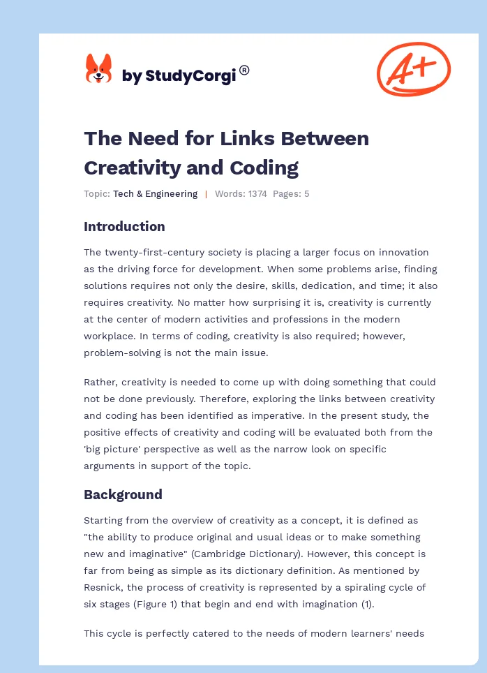 The Need for Links Between Creativity and Coding. Page 1