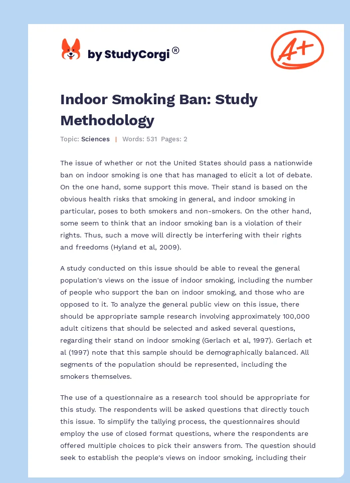 Indoor Smoking Ban: Study Methodology. Page 1