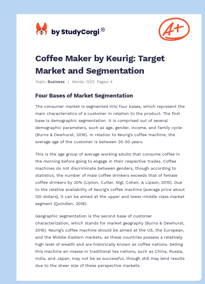 Coffee Maker by Keurig: Target Market and Segmentation. Page 1