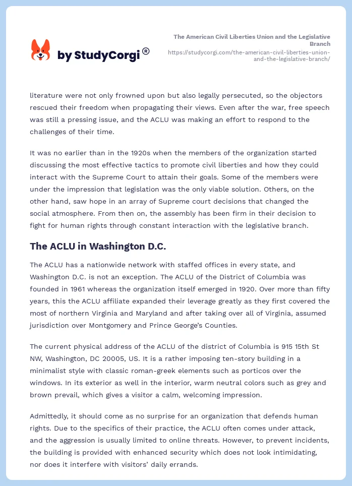The American Civil Liberties Union and the Legislative Branch. Page 2
