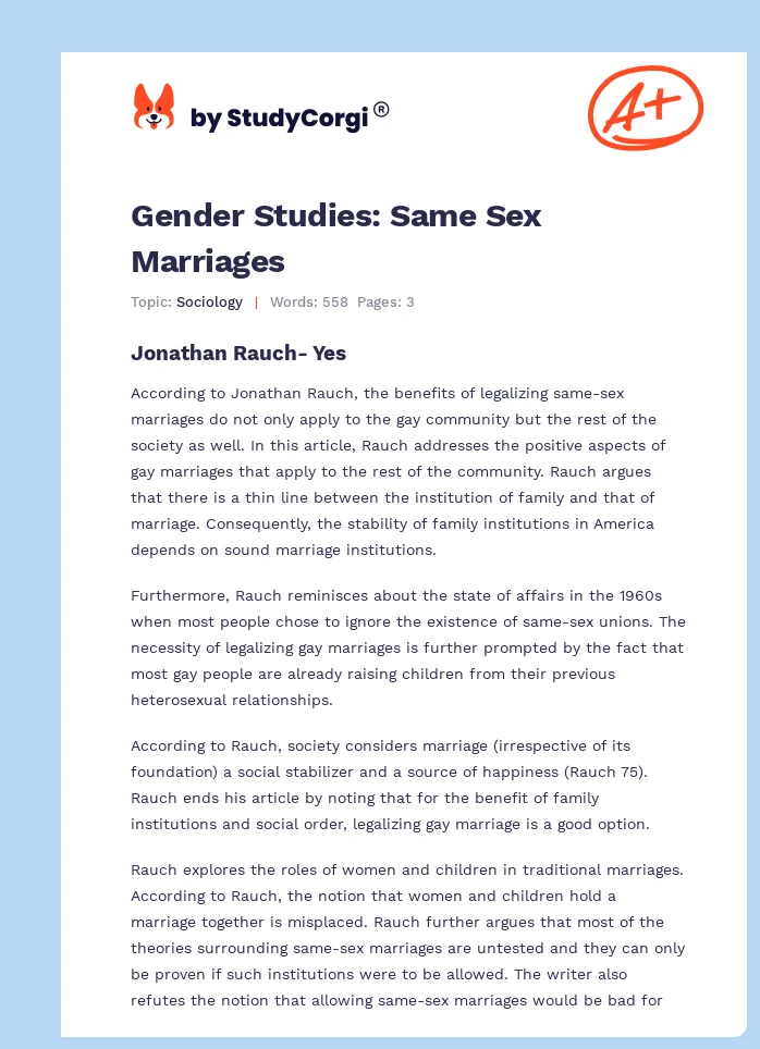 Gender Studies: Same Sex Marriages. Page 1