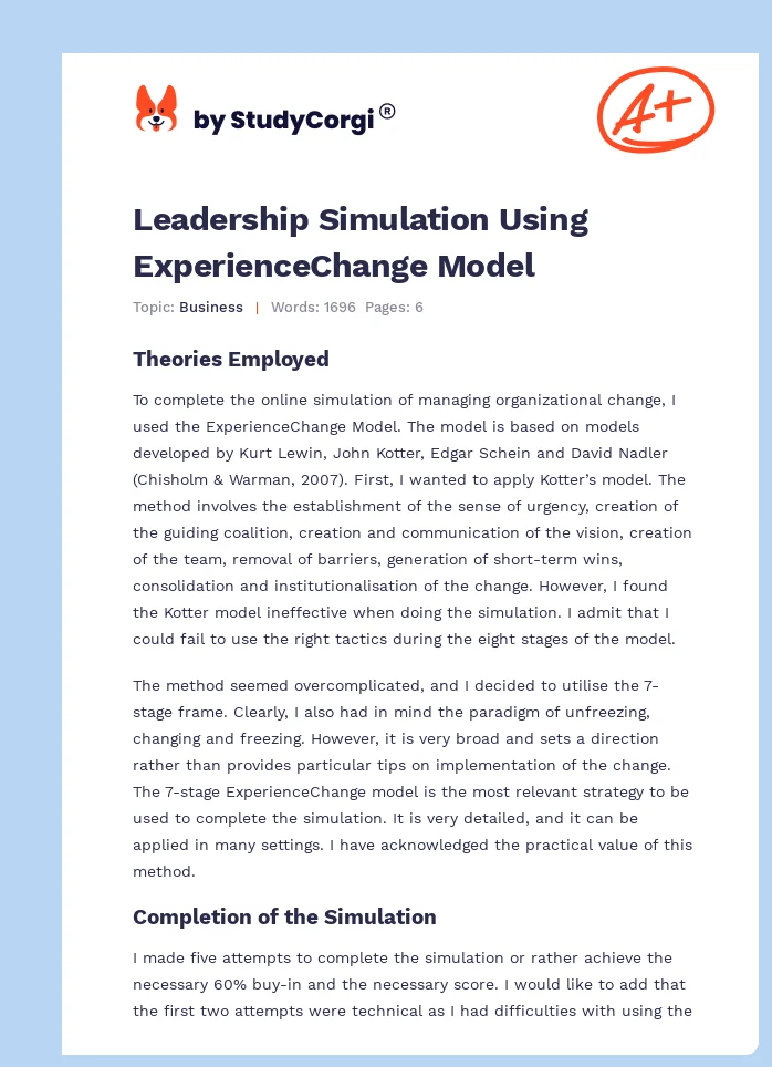 Leadership Simulation Using ExperienceChange Model. Page 1