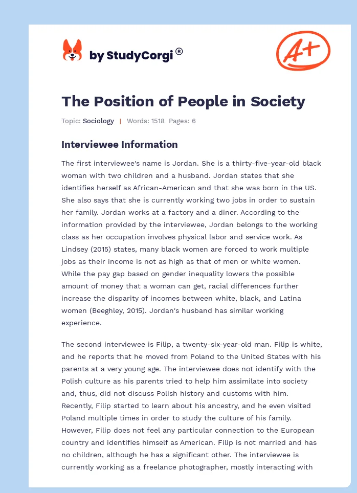 The Position of People in Society. Page 1