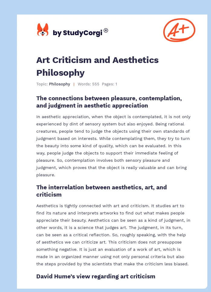 Art Criticism and Aesthetics Philosophy. Page 1