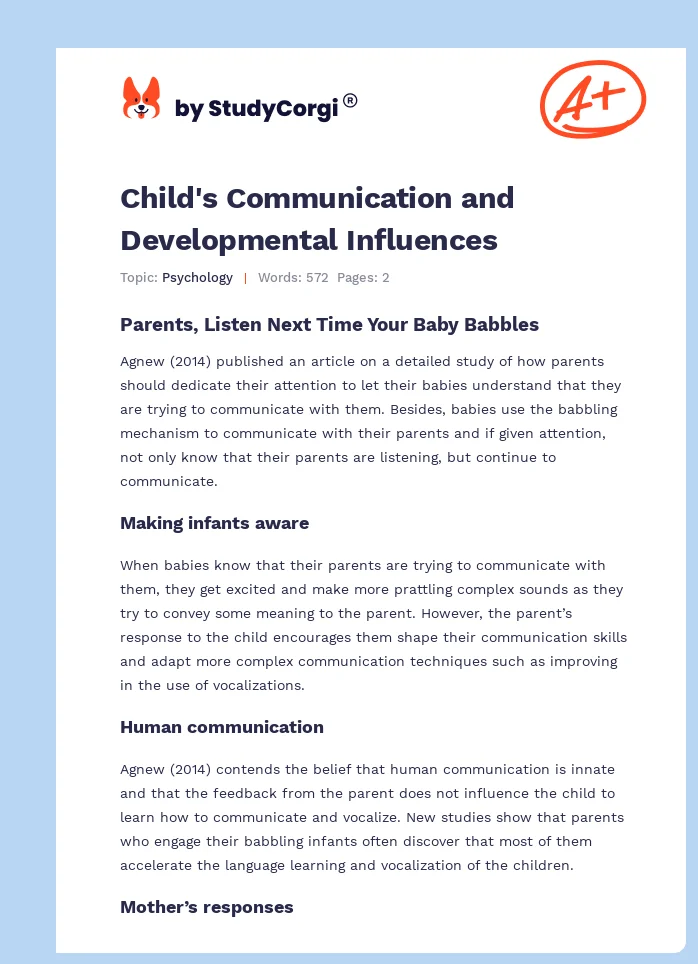 Child's Communication and Developmental Influences. Page 1