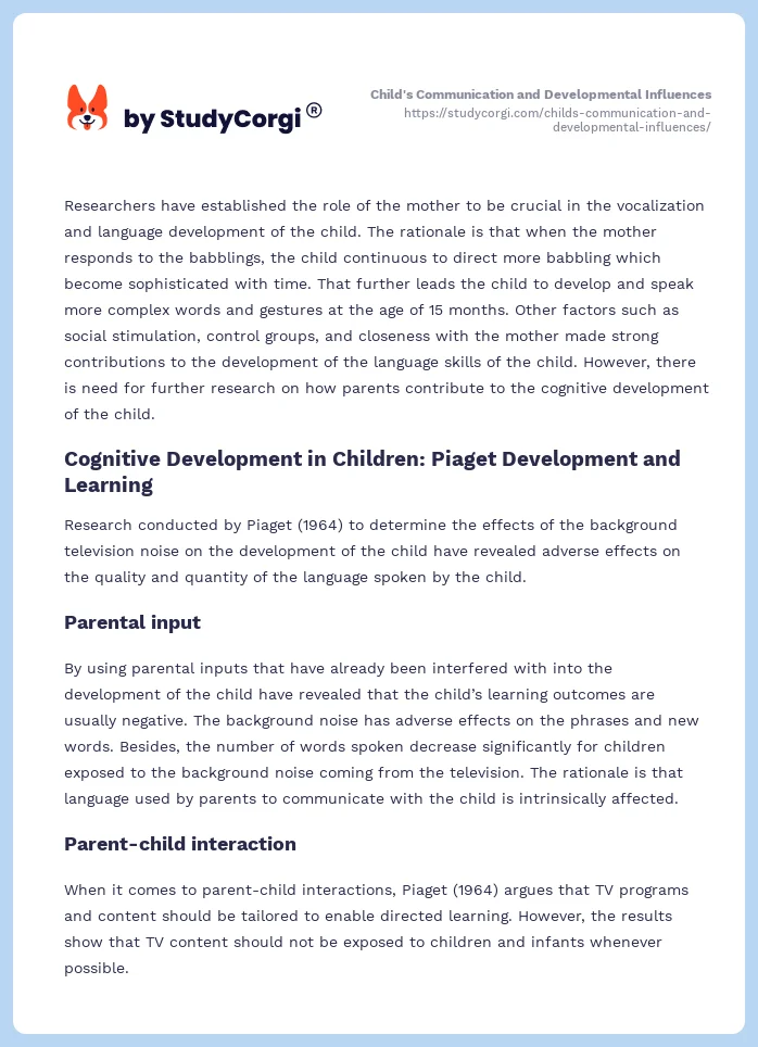 Child's Communication and Developmental Influences. Page 2