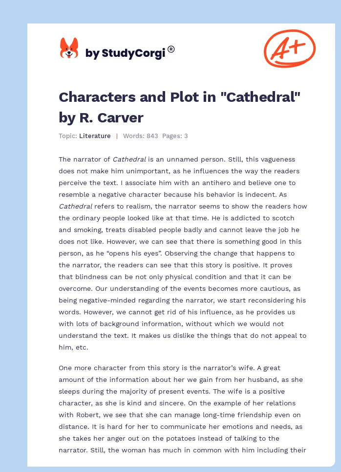 Characters and Plot in "Cathedral" by R. Carver. Page 1