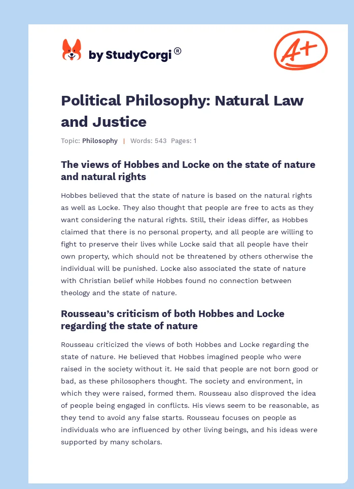 Political Philosophy: Natural Law and Justice. Page 1