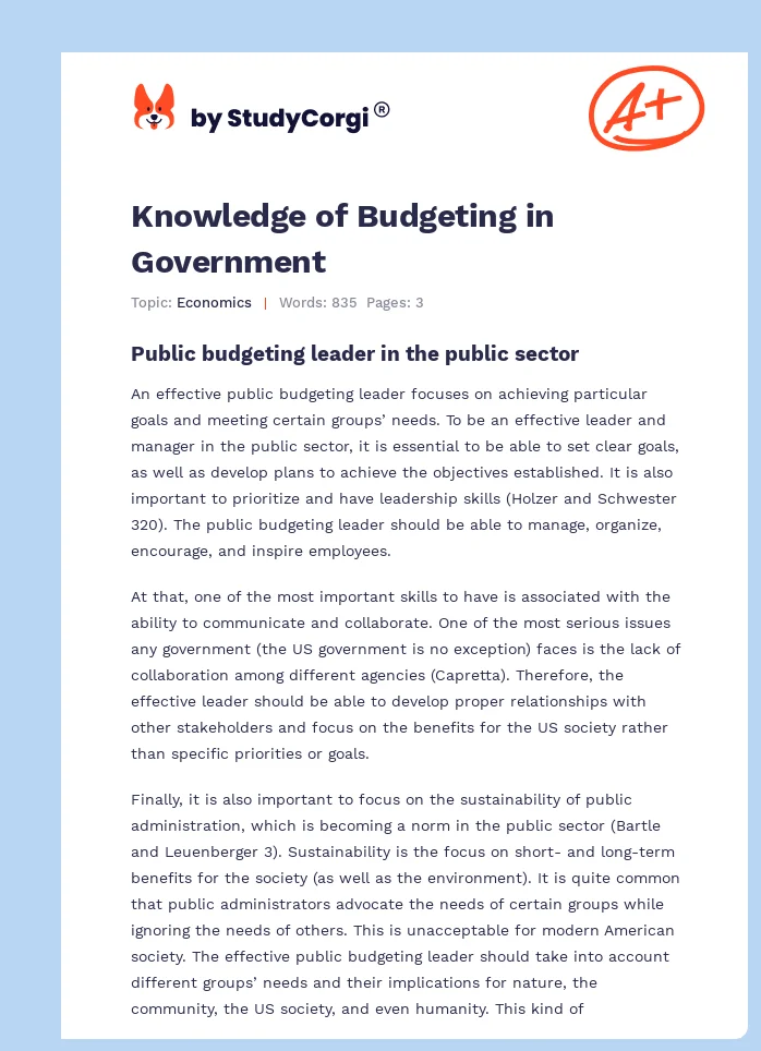 Knowledge of Budgeting in Government. Page 1