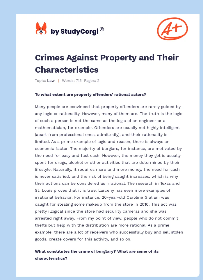 Crimes Against Property and Their Characteristics. Page 1