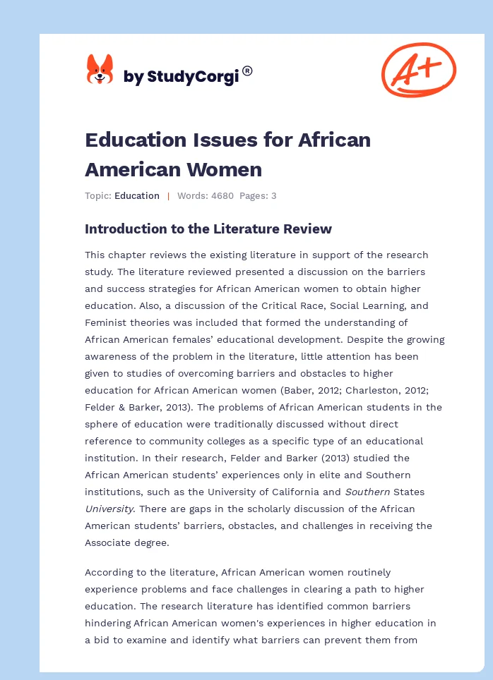 Education Issues for African American Women. Page 1