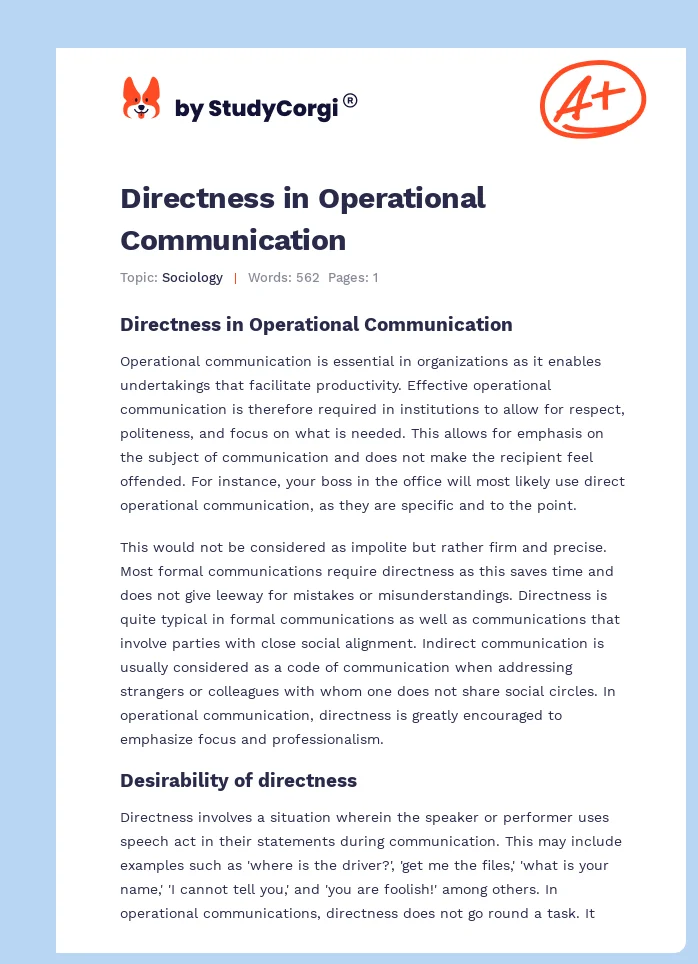 Directness in Operational Communication. Page 1
