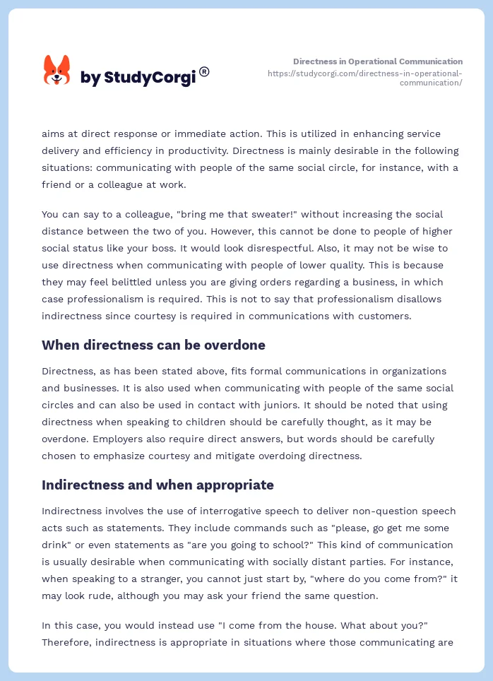 Directness in Operational Communication. Page 2
