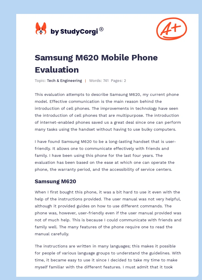 Samsung M620 Mobile Phone Evaluation. Page 1