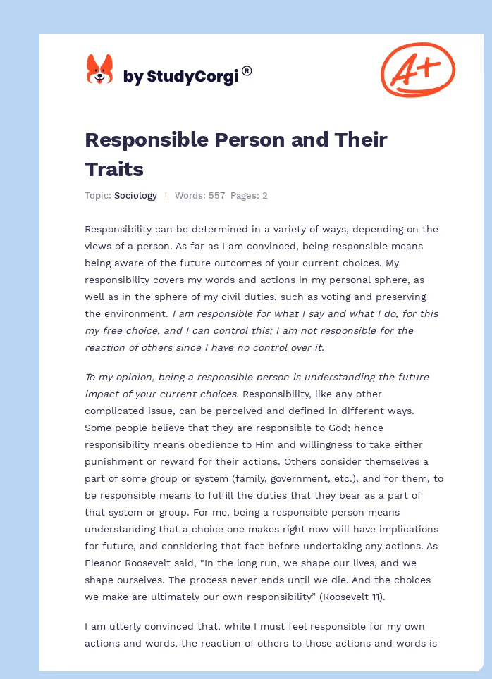 Responsible Person and Their Traits. Page 1