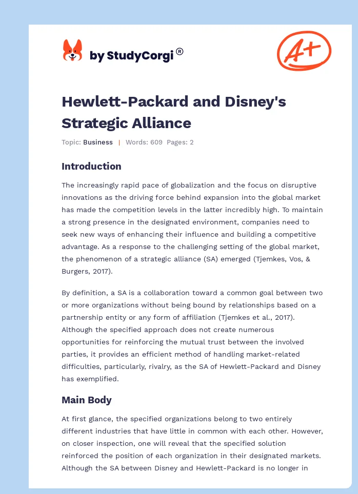 Hewlett-Packard and Disney's Strategic Alliance. Page 1