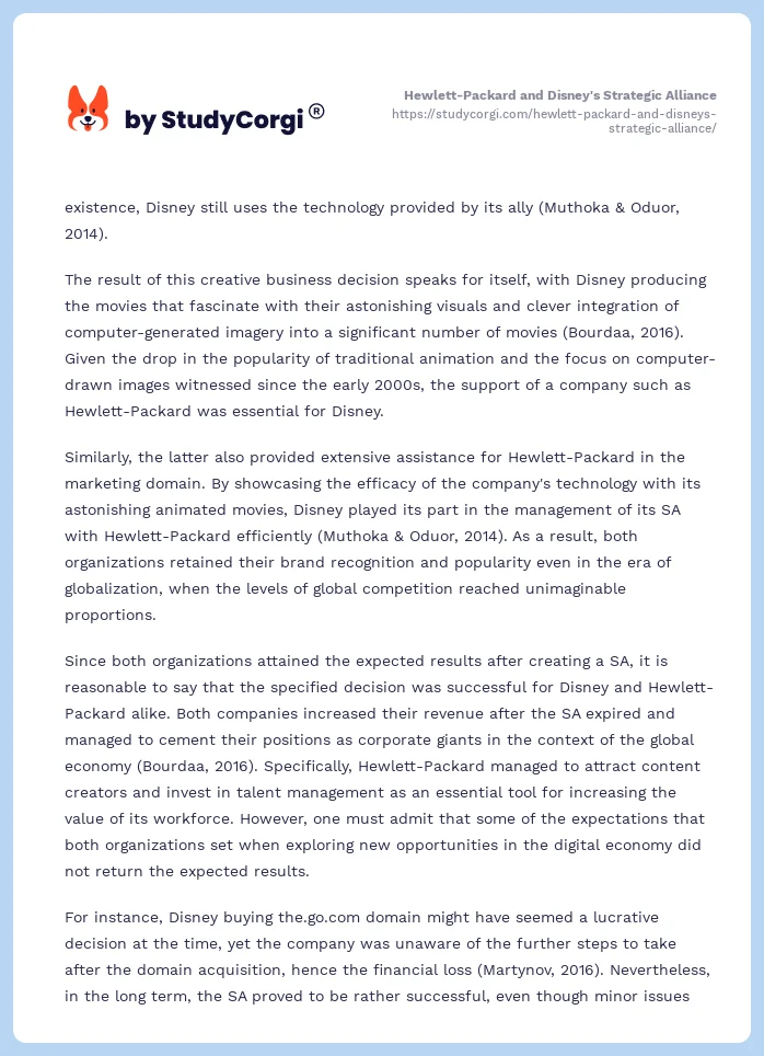Hewlett-Packard and Disney's Strategic Alliance. Page 2
