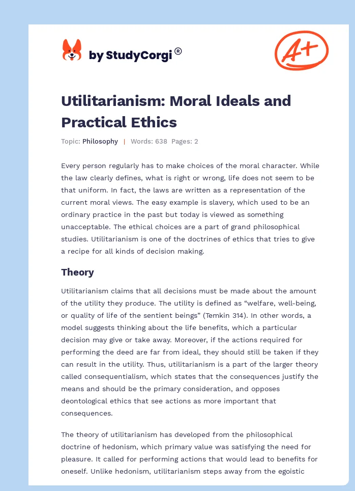 Utilitarianism: Moral Ideals and Practical Ethics. Page 1