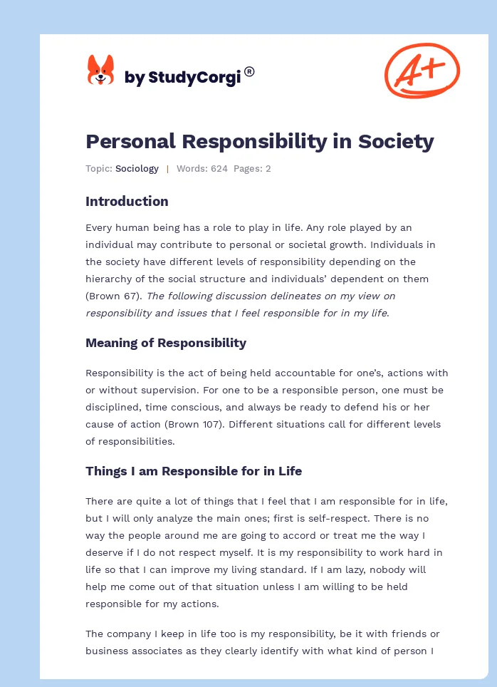 Personal Responsibility in Society. Page 1