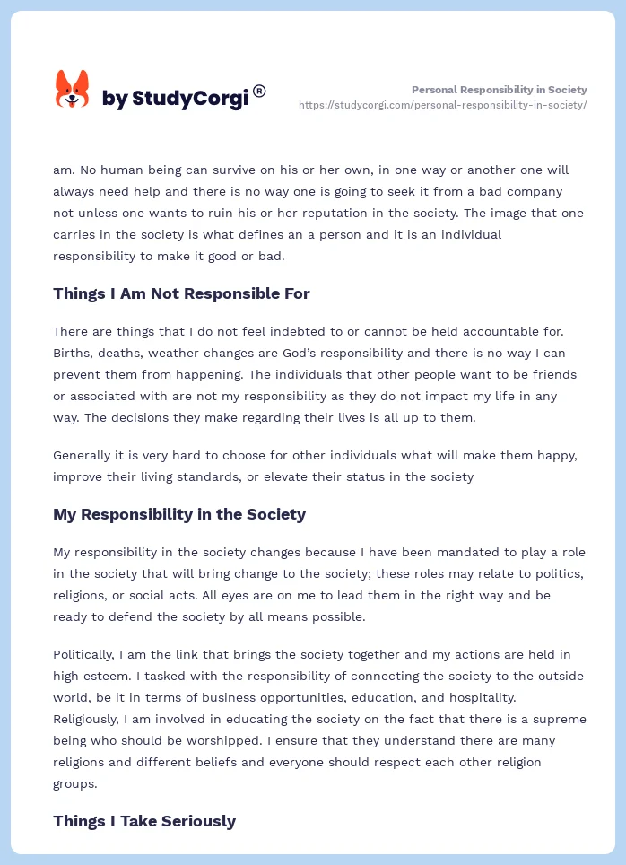 Personal Responsibility in Society. Page 2