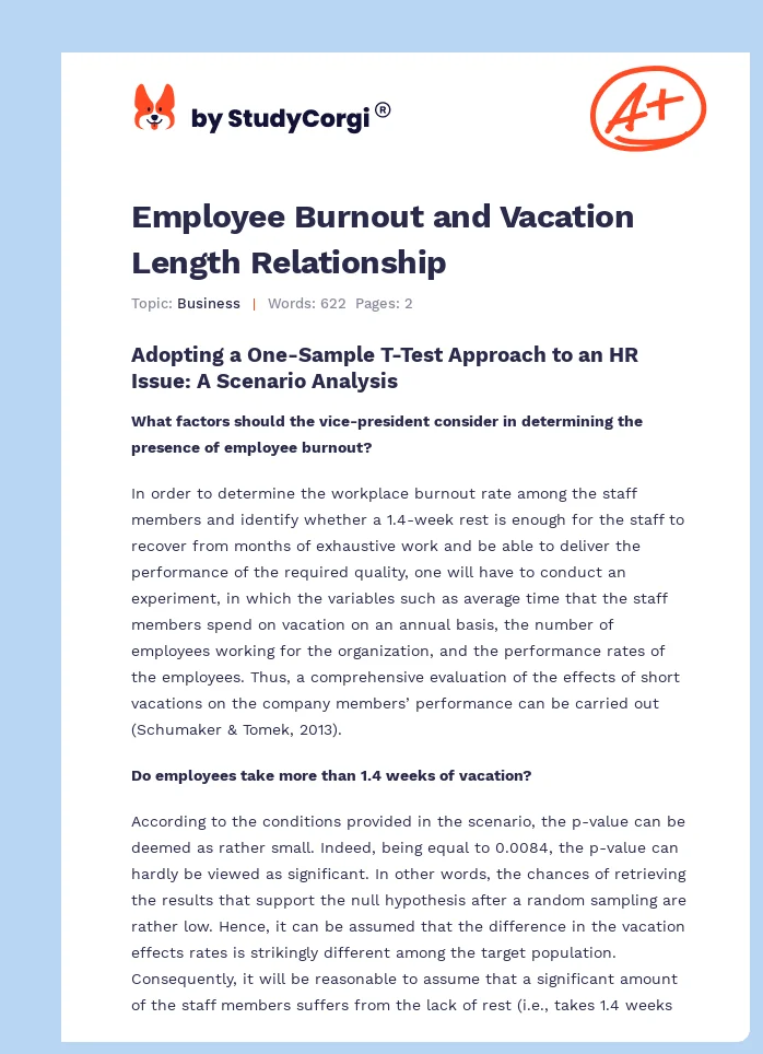 Employee Burnout and Vacation Length Relationship. Page 1