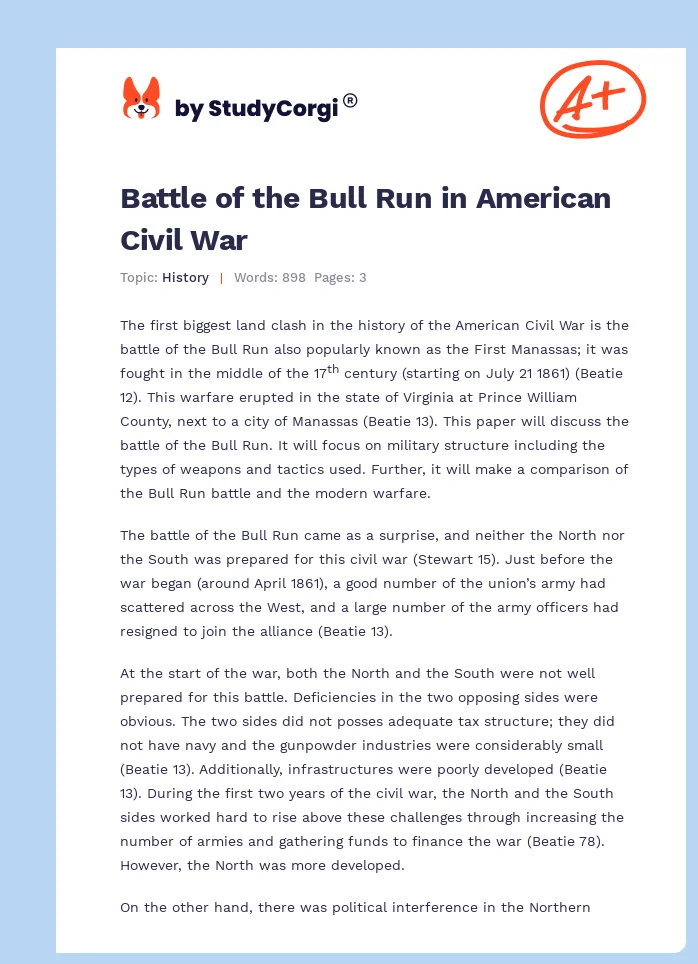 Battle of the Bull Run in American Civil War. Page 1
