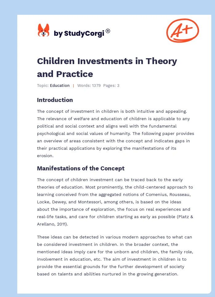Children Investments in Theory and Practice. Page 1
