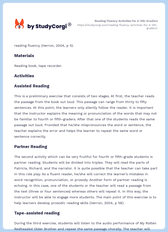 Reading Fluency Activities for 4-5th-Graders. Page 2