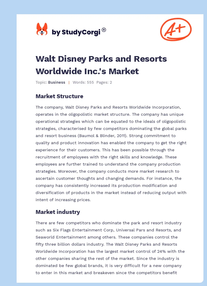 Walt Disney Parks and Resorts Worldwide Inc.'s Market. Page 1