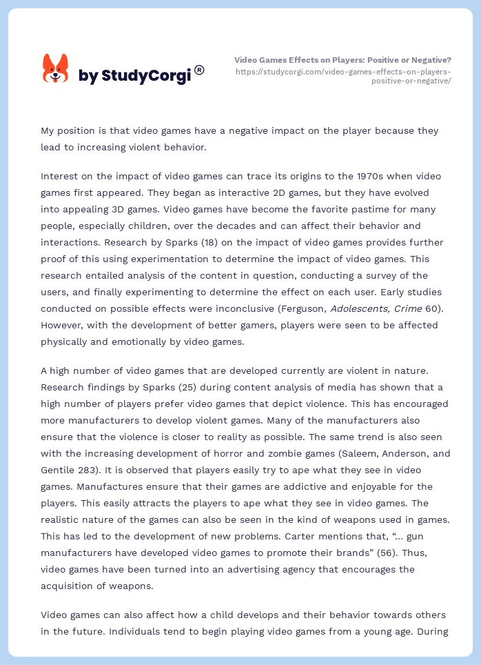 Video Games Effects on Players: Positive or Negative?. Page 2