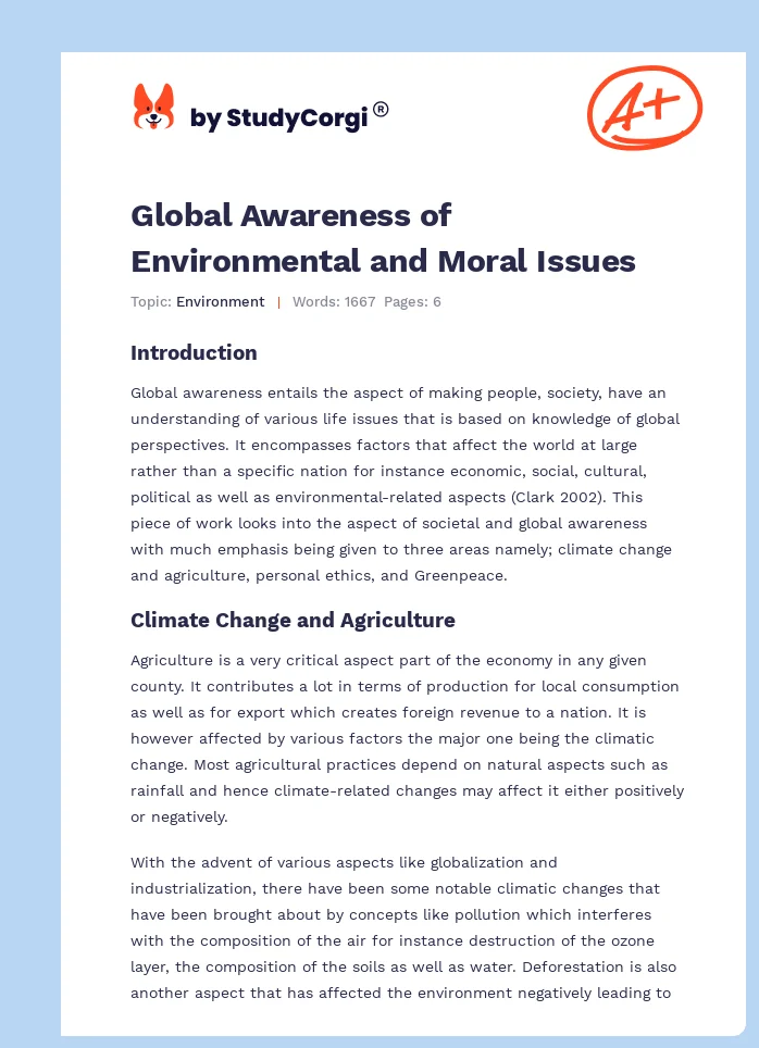 Global Awareness of Environmental and Moral Issues. Page 1