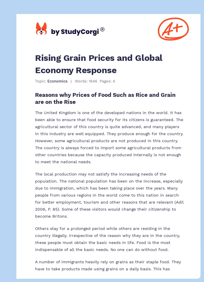 Rising Grain Prices and Global Economy Response. Page 1