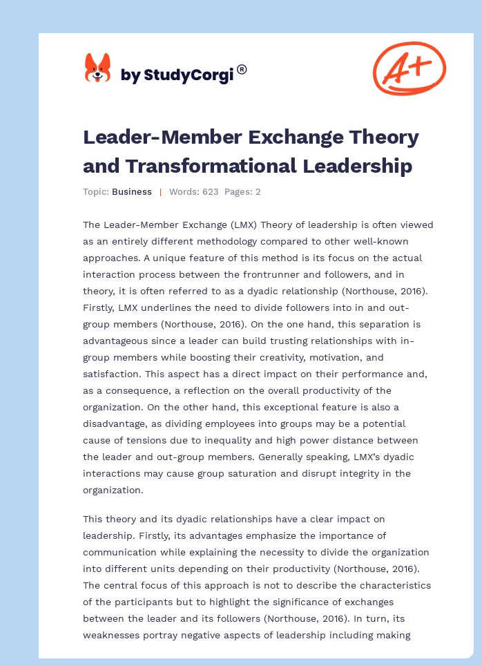 Leader-Member Exchange Theory and Transformational Leadership. Page 1