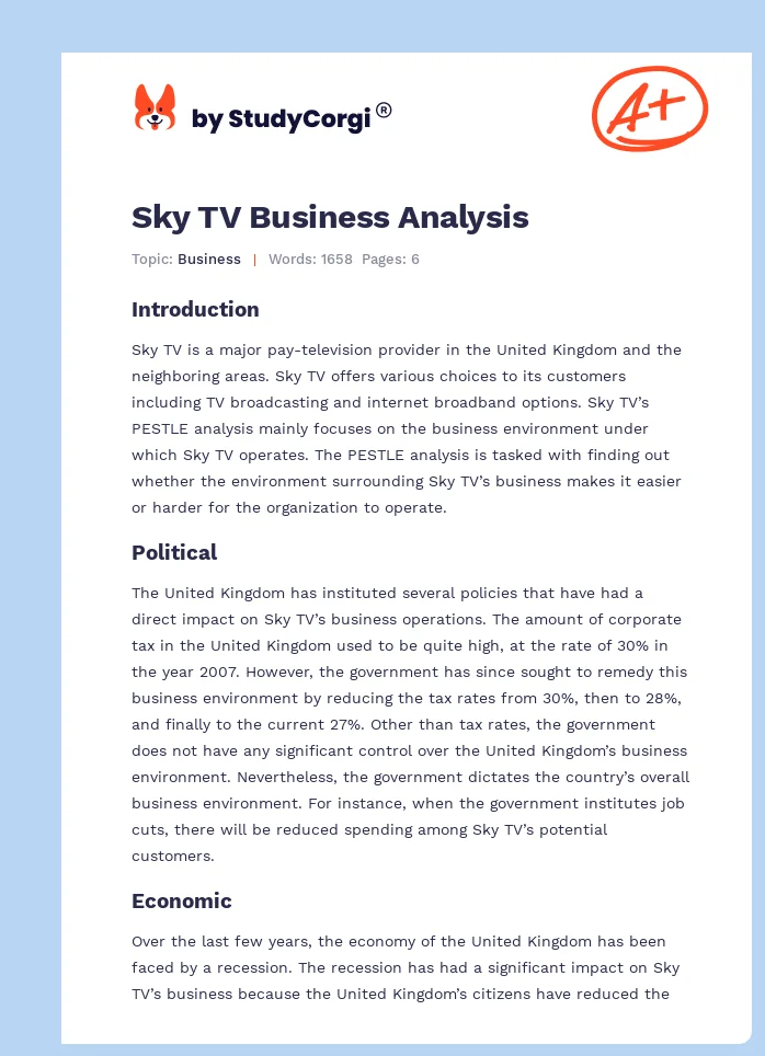 Sky TV Business Analysis. Page 1