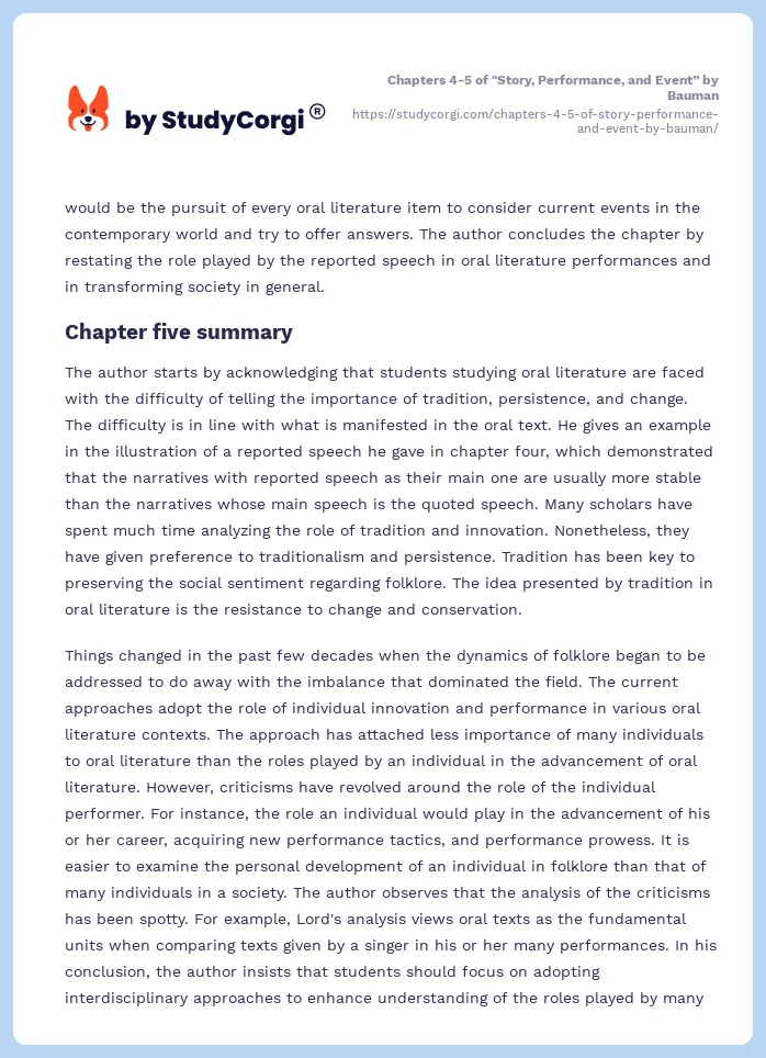 Chapters 4-5 of "Story, Performance, and Event” by Bauman. Page 2