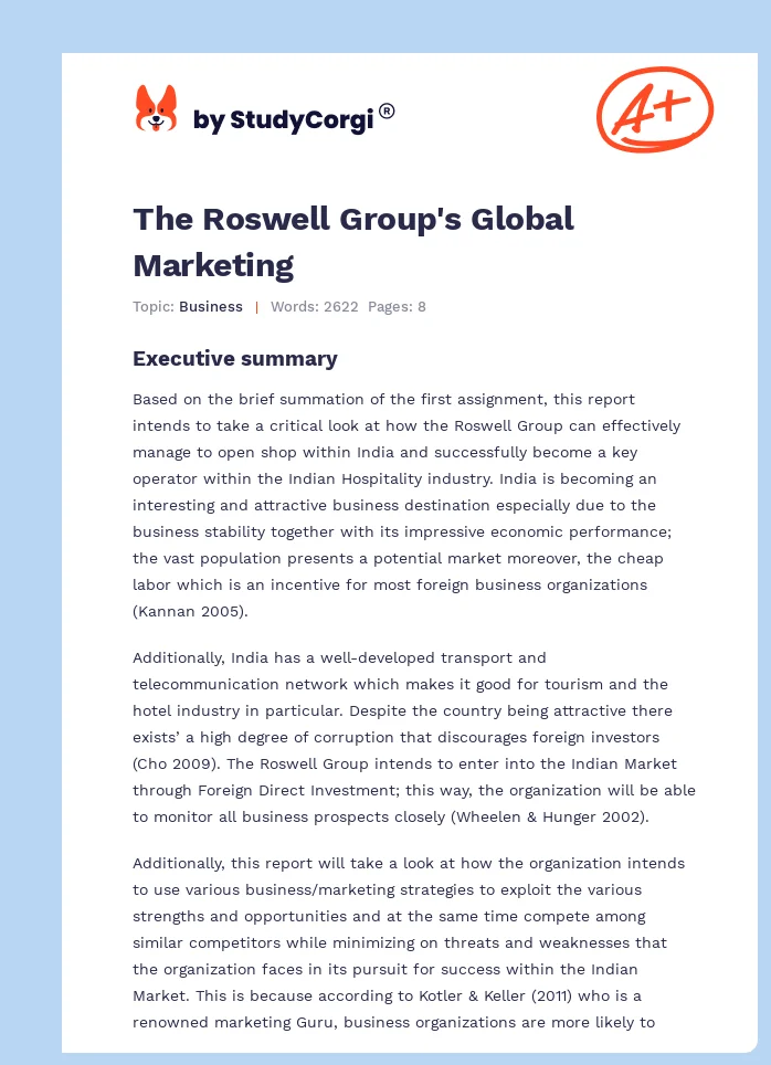 The Roswell Group's Global Marketing. Page 1