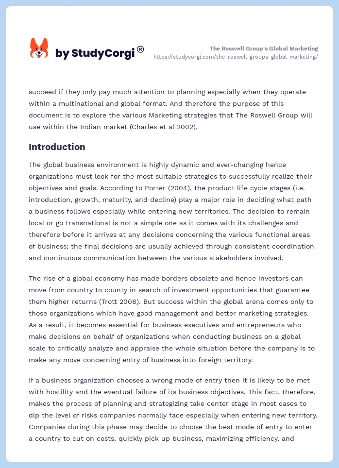 The Roswell Group's Global Marketing. Page 2