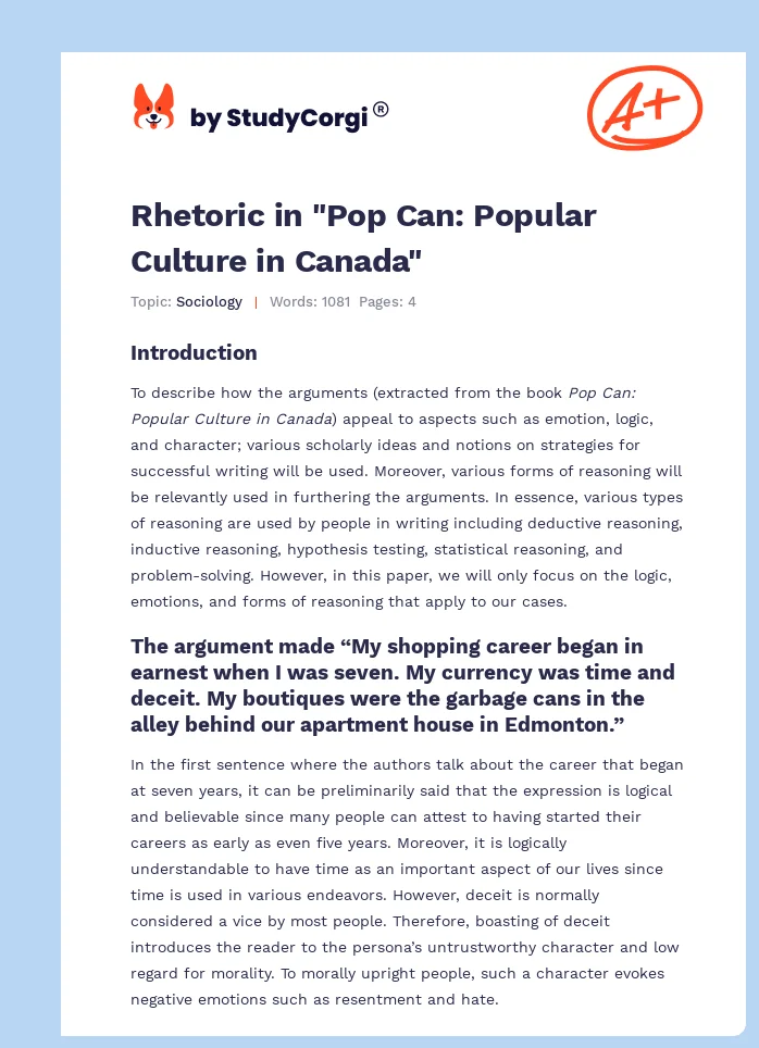 Rhetoric in "Pop Can: Popular Culture in Canada". Page 1