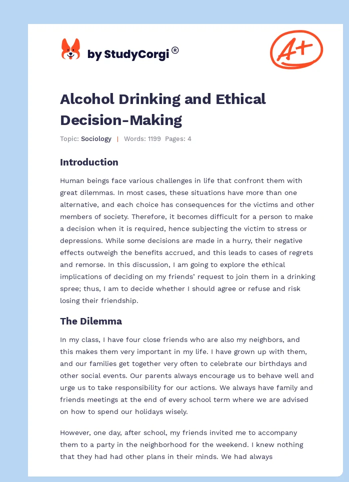 Alcohol Drinking and Ethical Decision-Making. Page 1