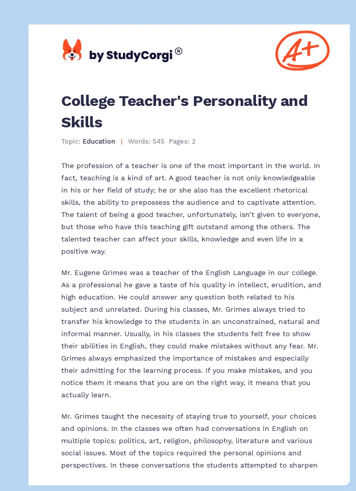 College Teacher's Personality and Skills. Page 1