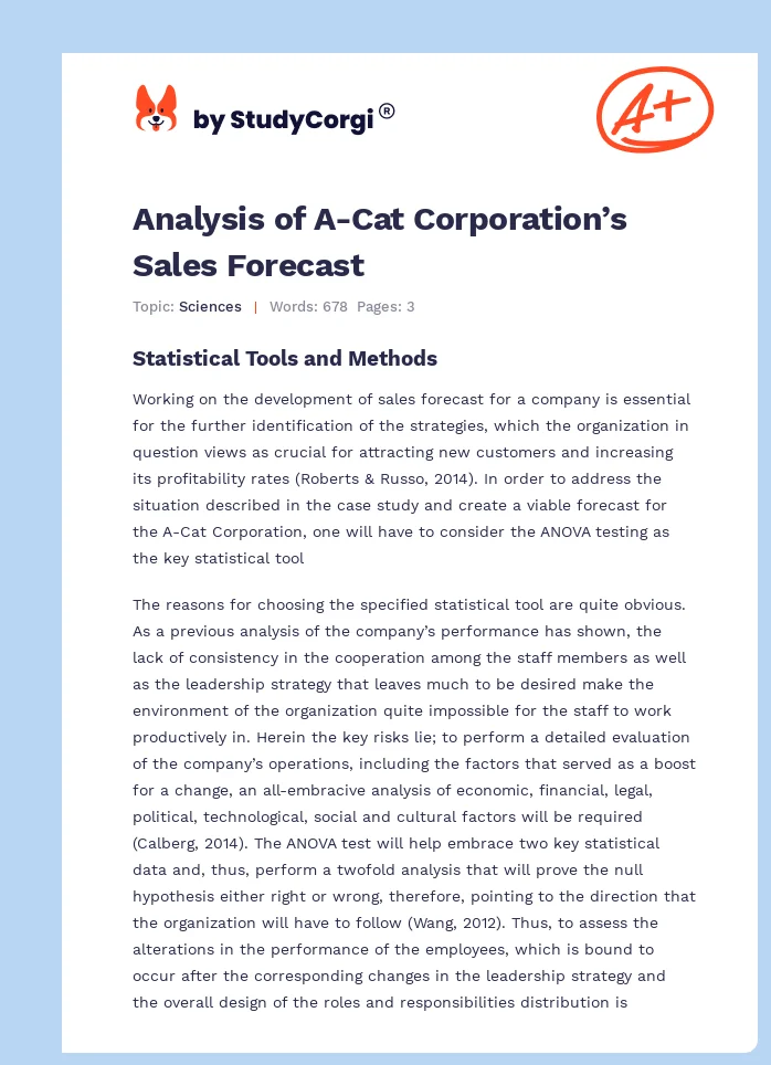 Analysis of A-Cat Corporation’s Sales Forecast. Page 1