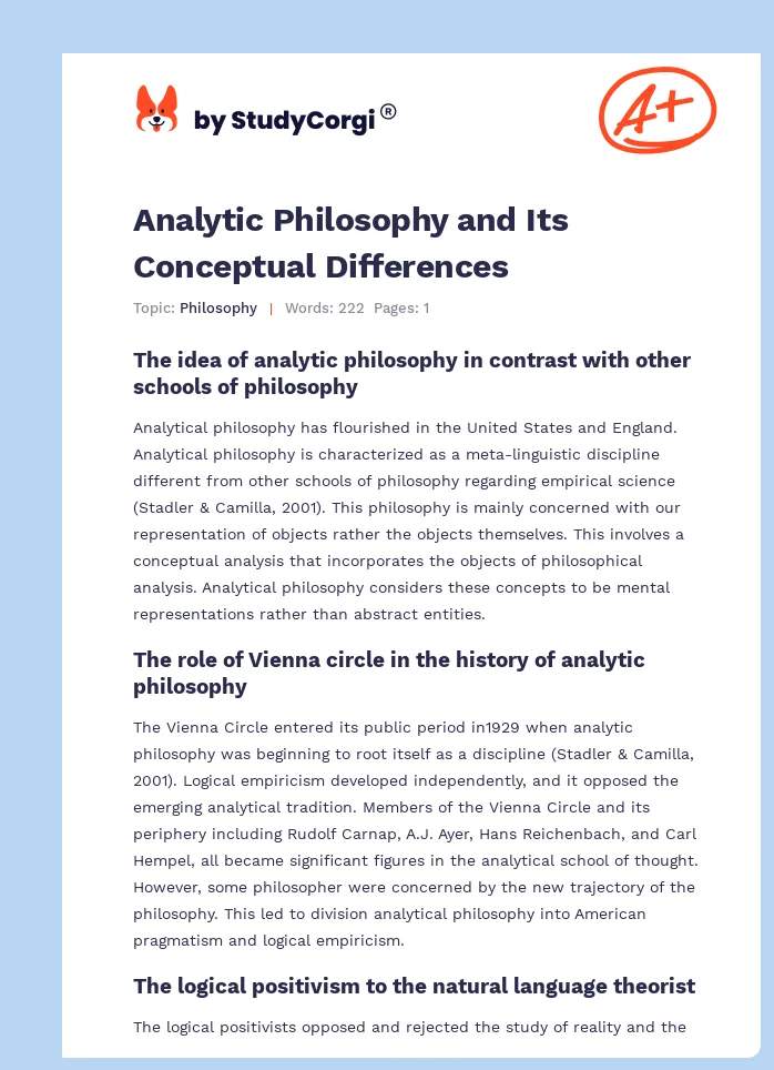 Analytic Philosophy and Its Conceptual Differences. Page 1