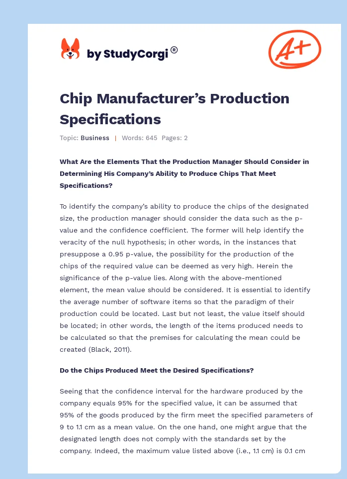 Chip Manufacturer’s Production Specifications. Page 1